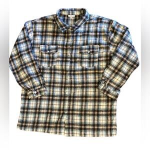 Kori Plus Womens XL Ivory Brown and Turquoise Plaid Shacket Silver Snap Close